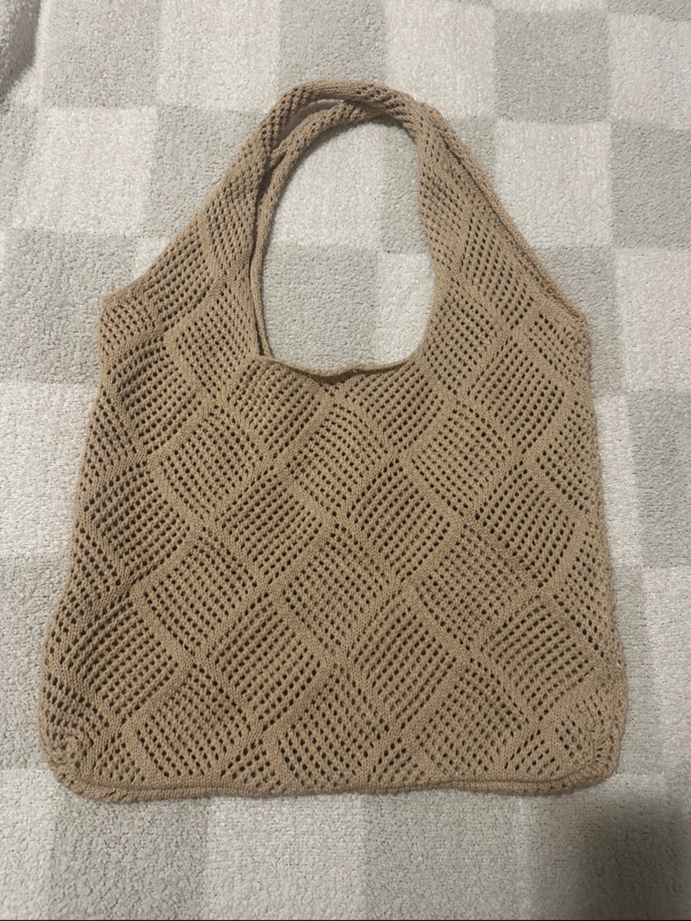 Woven Crochet Tote Bag in Tan